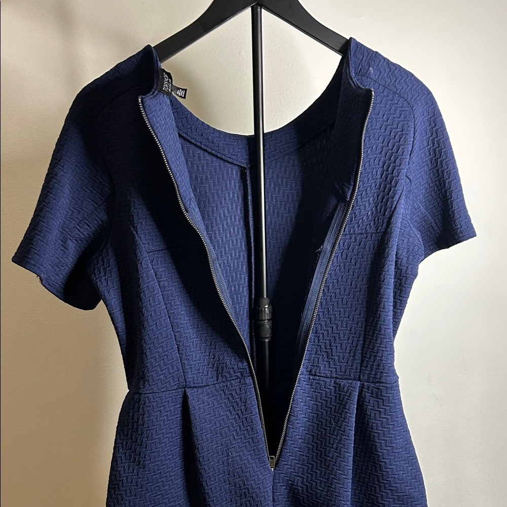 Topshop Navy Textured Mini Dress - Picture 10 of 12